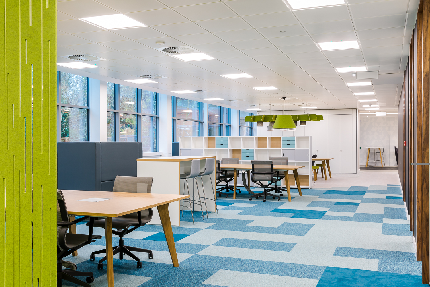Colourful and bright Forbo flooring used in an office fit-out