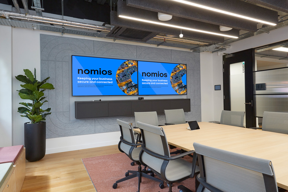 Destination office design Nomios meeting room screens AV tech