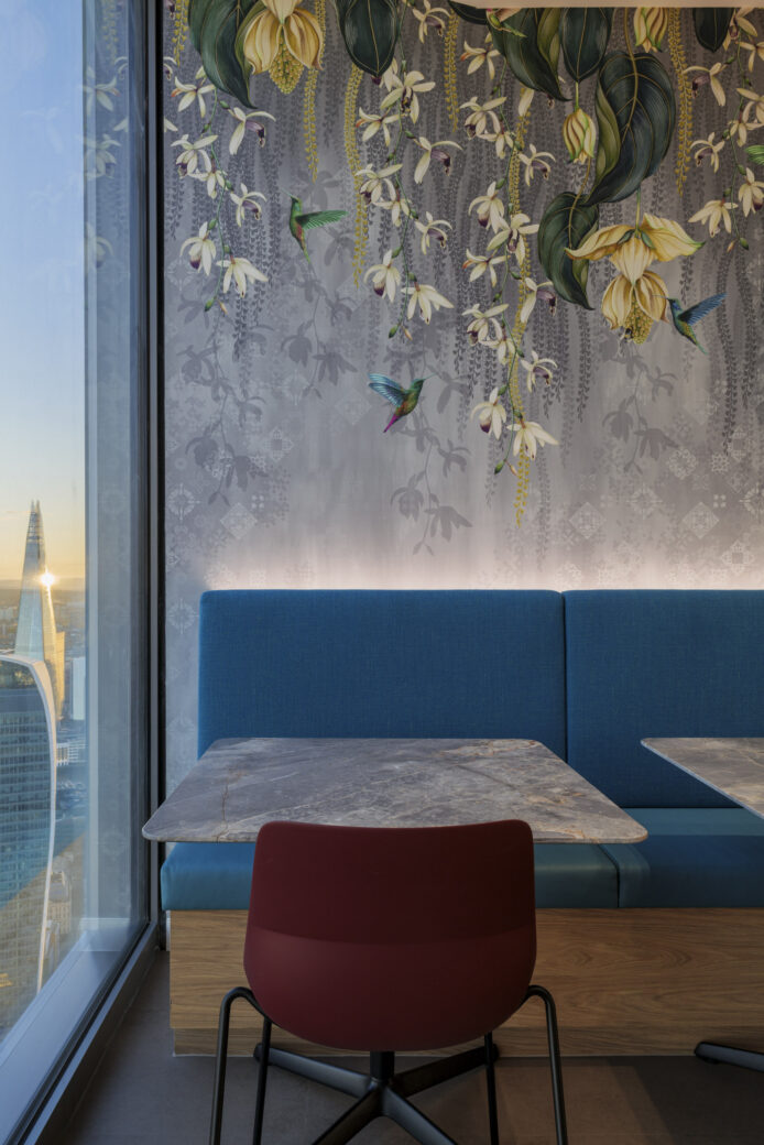 Align London Global Insurance Firm - Bespoke blue banquette seating and city views